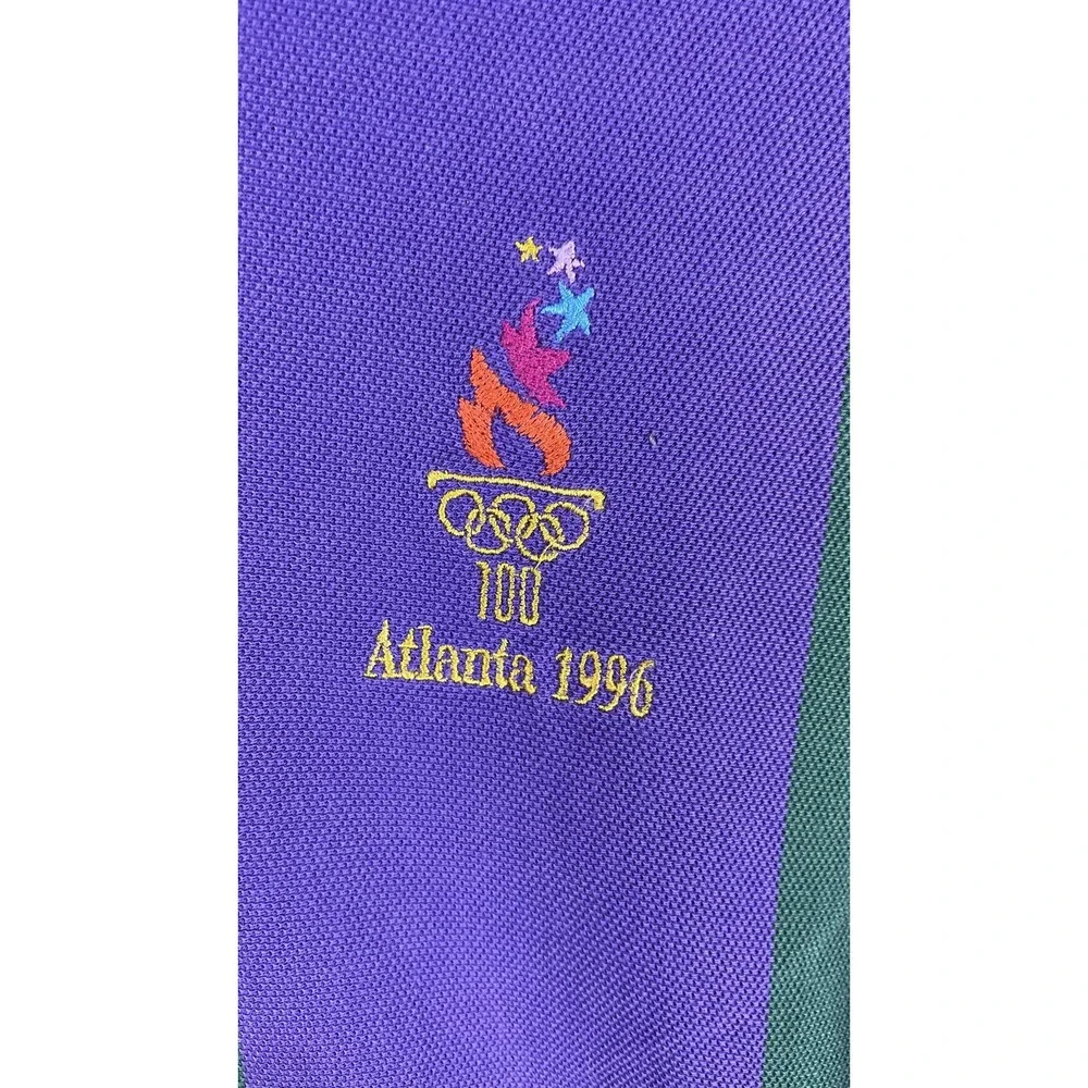Vintage Atlanta 1996 Olympics Rugby‎ Polo Shirt Mens Large Green Purple Striped